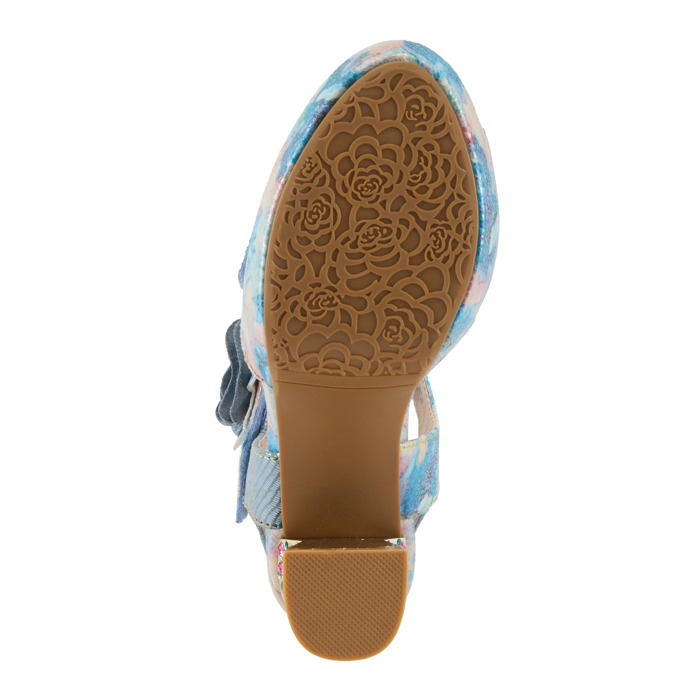 Spring Step L'Artiste Women's SMASHING Metallic Leather Sandals - Opulent Decorative Flowers, Sculpted Jewel Heel, Wearable Art Footwear Blue Multi EU 39 / US 8.5