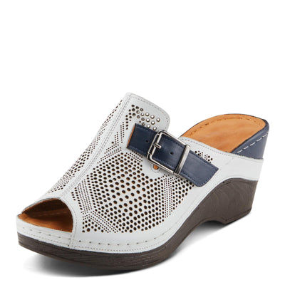 Spring Step MOMELLE Women's Perforated Leather Wedge Slide Sandals - Chic Style, Comfortable Elegance White Multi EU 41 / US 9.5-10