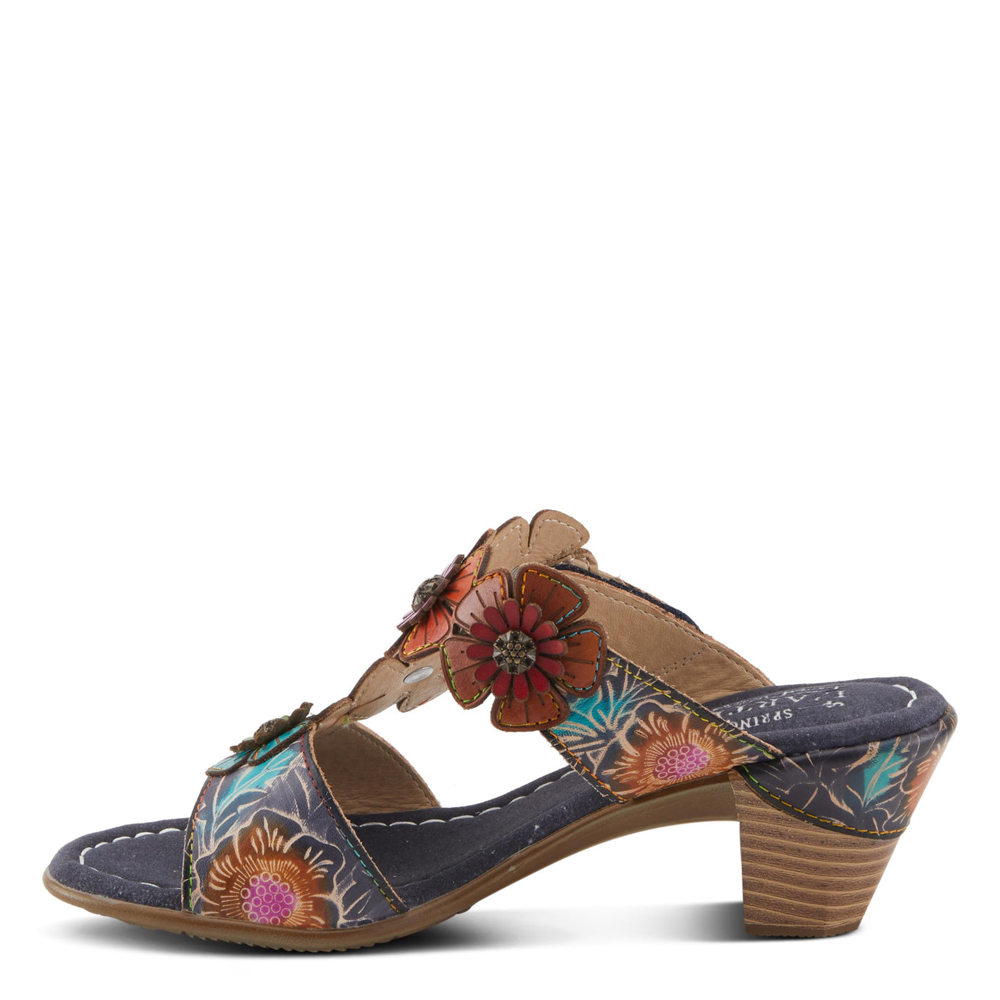 Spring Step L'Artiste Women's SUMMERFUN Hand-Painted Sandals - Leather Wrapped Heel, Asymmetrical Flower Design Navy Multi EU 42 / US 10.5-11