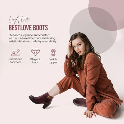 Spring Step L'Artiste Bestlove Ankle Boots for Women Low Heel | Casual Women's Boots Women with Metallic Brush Strokes and Cushion Footbed Bordeaux Multi EU 35 / US 5