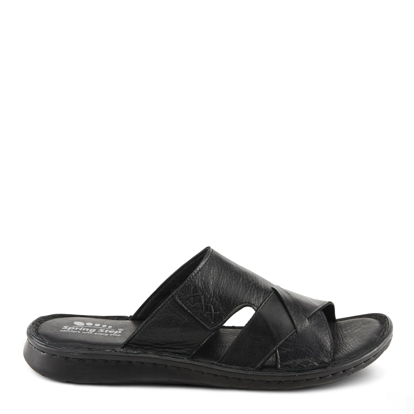 Spring Step Men Men's Nunzio All-Leather Slide Sandal - Cushioned Footbed Black EU 40 / US 7-7.5