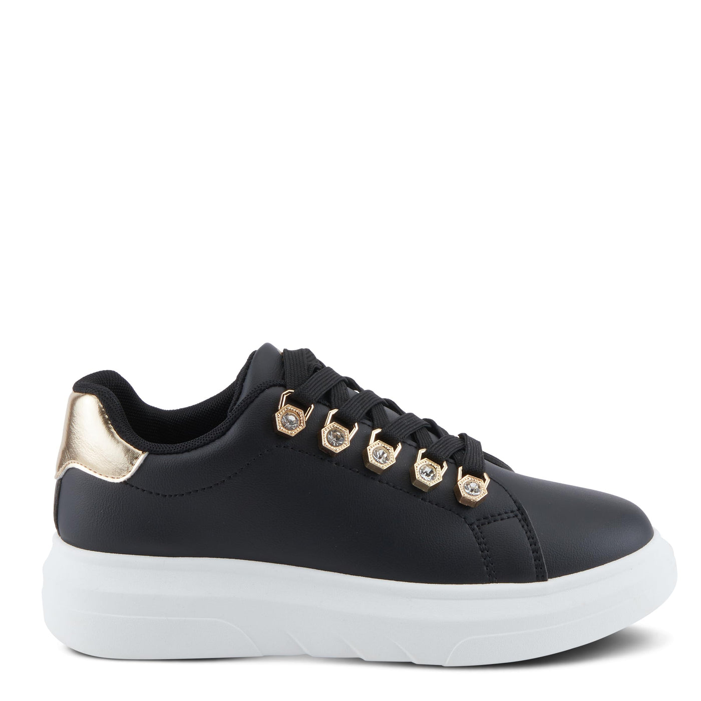 PATRIZIA Women's Leontine Sneakers with D-Ring Metallic Eyelets, Crystal Embellishments, and Comfortable Fit Black EU 41 / US 9.5-10