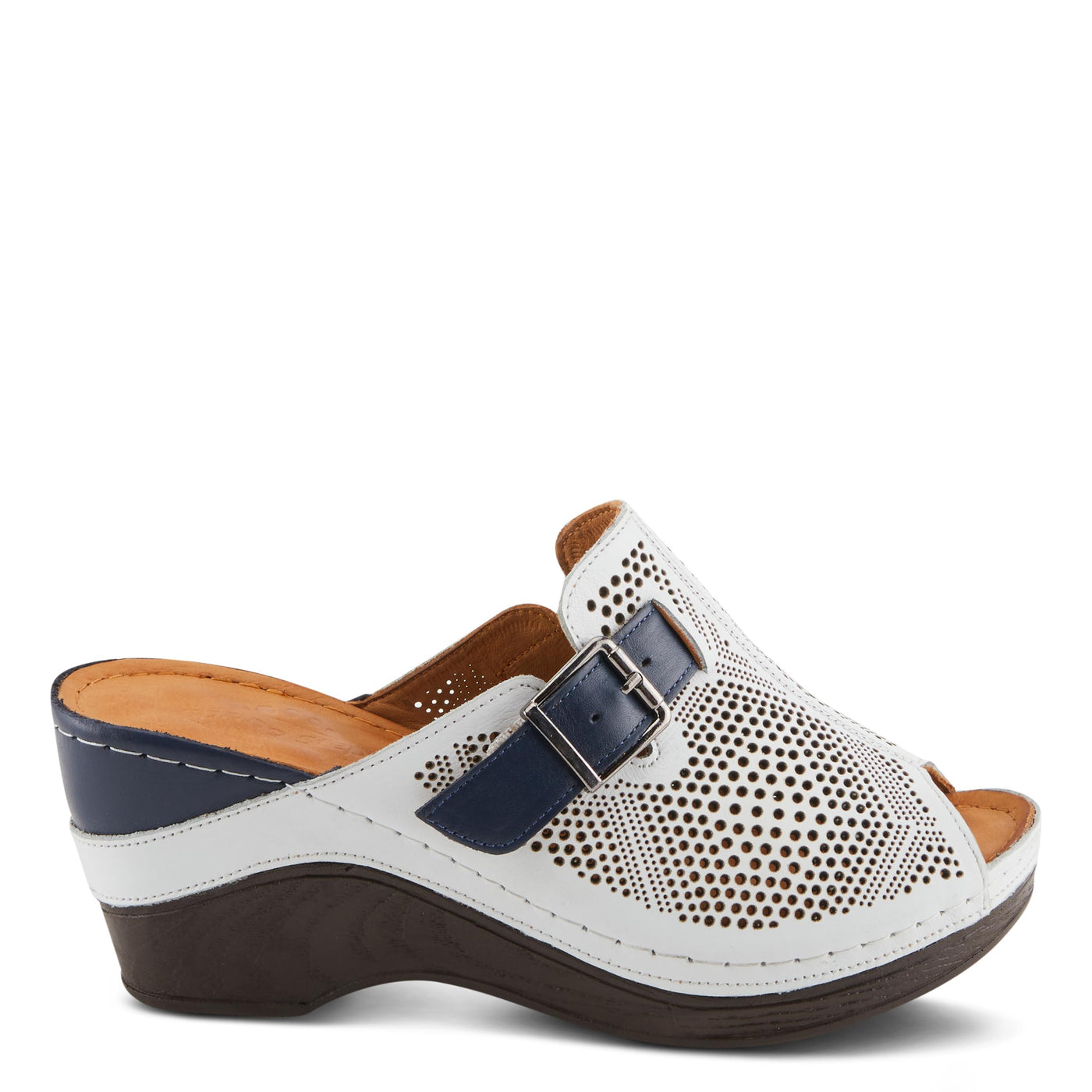 Spring Step MOMELLE Women's Perforated Leather Wedge Slide Sandals - Chic Style, Comfortable Elegance White Multi EU 41 / US 9.5-10