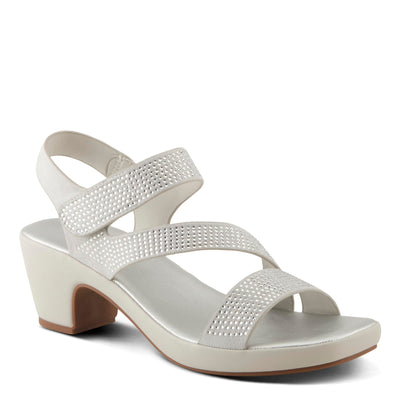 PATRIZIA Women's YADIEL Hook and Loop Sandals – Low Block Heel with Asymmetrical Crystal-Strap Design SILVER EU 40 / US 9