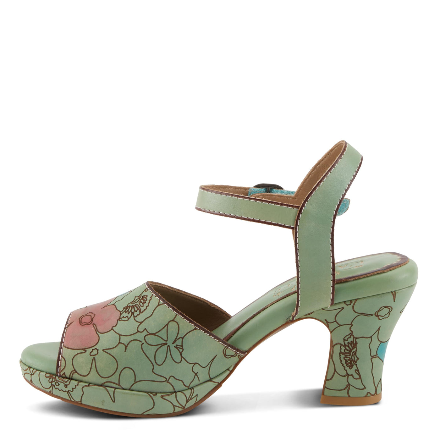 Spring Step L'Artiste Women's CAMRYN Hand-Painted Floral Peep Toe Sandals - Ankle Strap, Stylish Outsole Mint Green Multi EU 37 / US 6.5-7