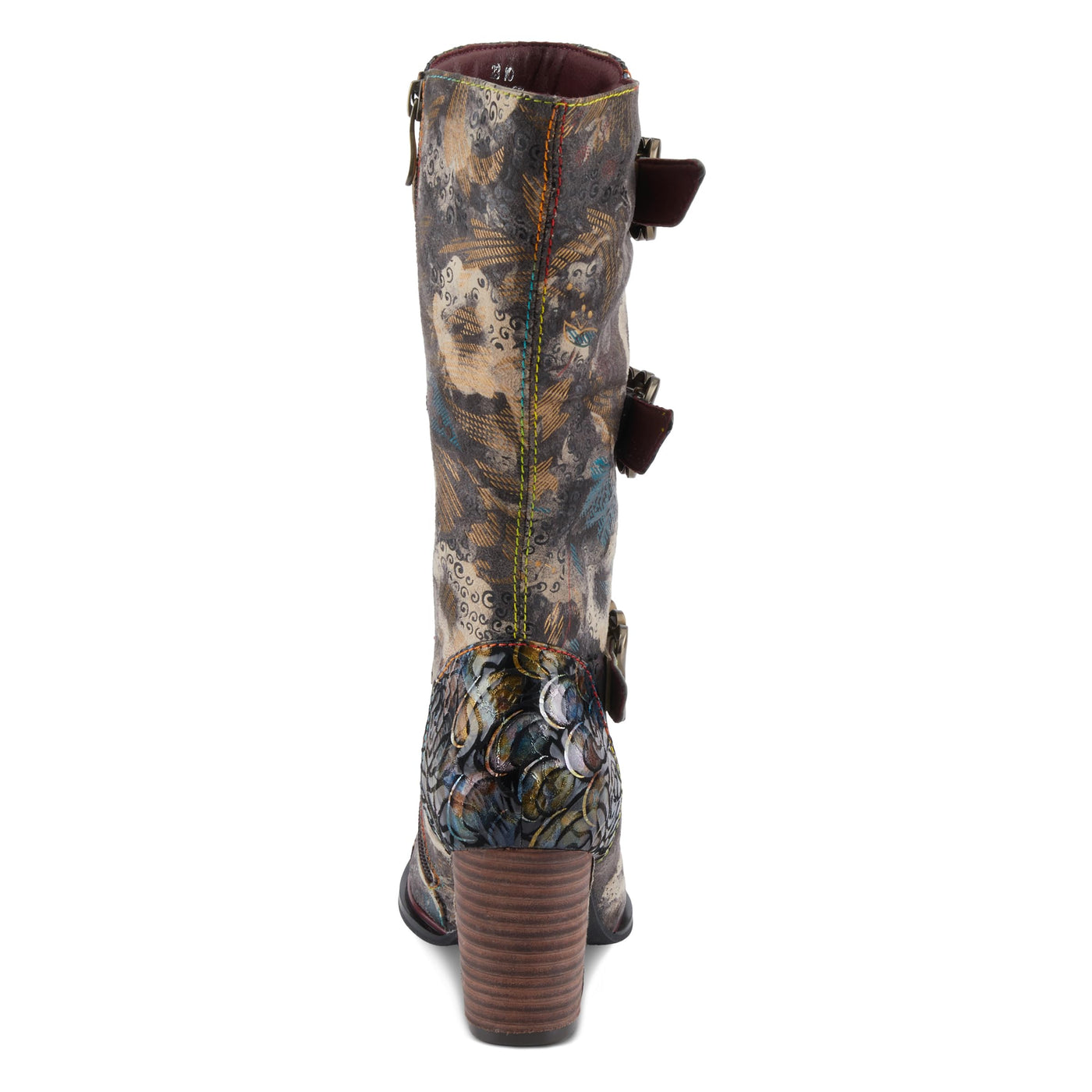 Spring Step L'Artiste Averie Women's Moto-Inspired Bootie - Quilted Upper, Metallic Prints, Decorative Straps Grey Multi EU 38/ US 7.5-8