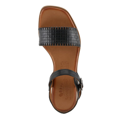 Spring Step NIFONA Women's Embossed Leather Sandals with Cushioned Footbed and Stacked Heel