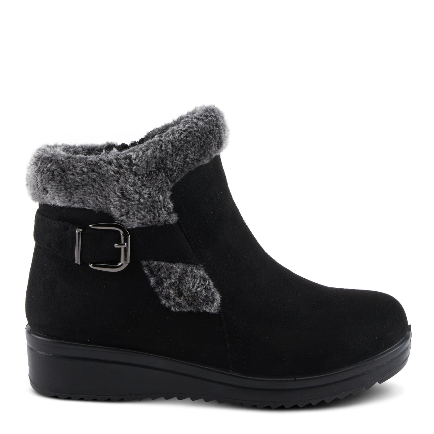 Flexus Santuzza Women's Waterproof Microsuede Bootie with Faux Fur, Flexible Sole, Decorative Buckle, and Zipper Closure – Vegan-Friendly, Cold Weather Comfort