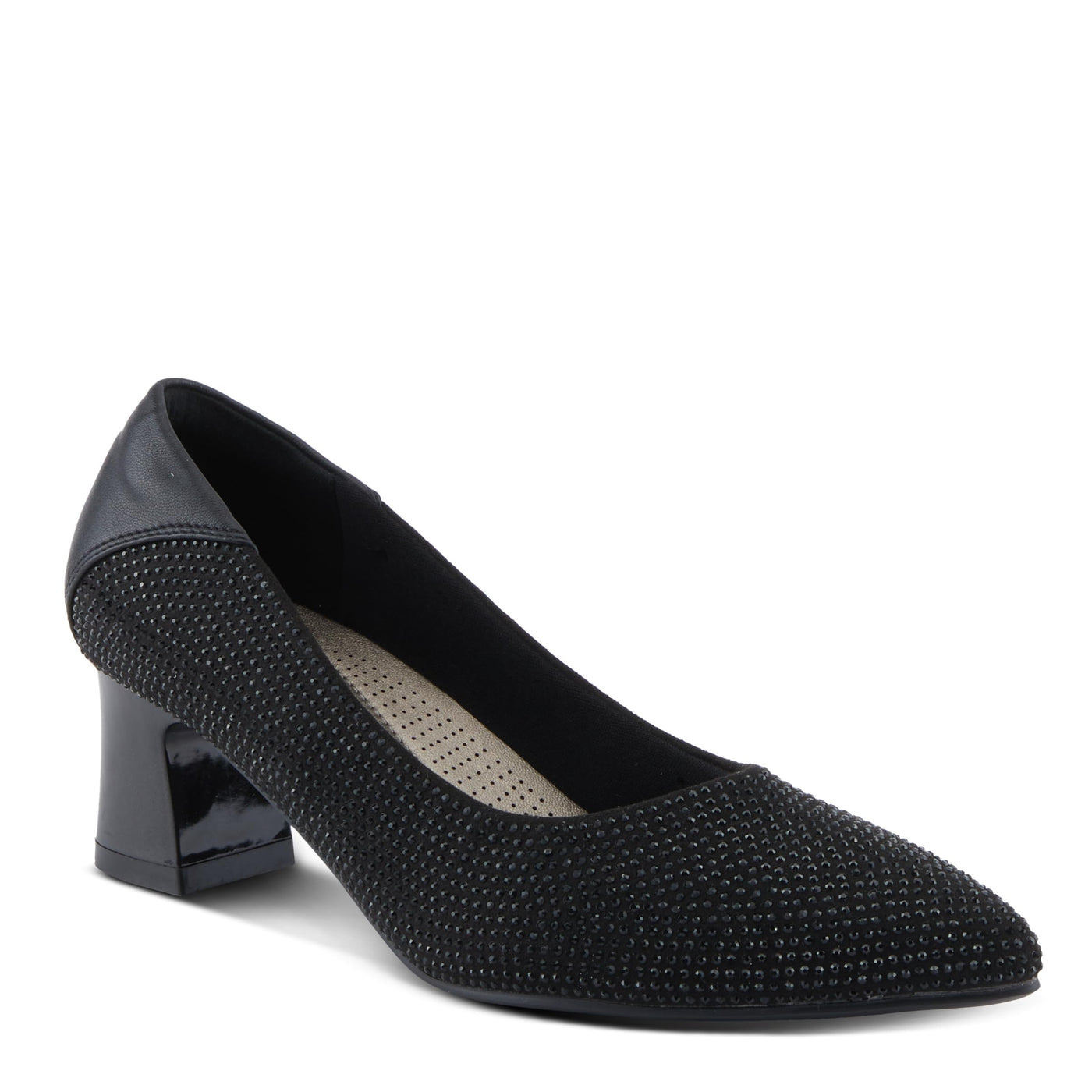 PATRIZIA Women's Senna Block Heel Pumps with Pointy-Toe Silhouette, Shimmering Crystals, and Comfortable Fit Black EU 38/ US 7.5-8