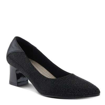 PATRIZIA Women's Senna Block Heel Pumps with Pointy-Toe Silhouette, Shimmering Crystals, and Comfortable Fit Black EU 38/ US 7.5-8