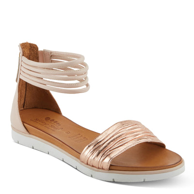 Spring Step MEXA Women's Leather Sandals with Metallic Front Strap and Zipper Closure Rose Gold EU 42 / US 10.5-11