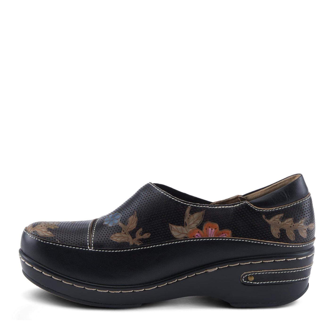 L'Artiste by Spring Step Women's Burbank-Flower Clog, Black Multi, 10.5-11