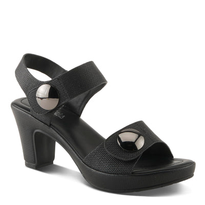 PATRIZIA Women's DADE-WOVEN Hook and Loop Sandals - Textured Faux Leather with Gold Button Accents, Adjustable Fit BLACK EU 38 / US 7.5-8