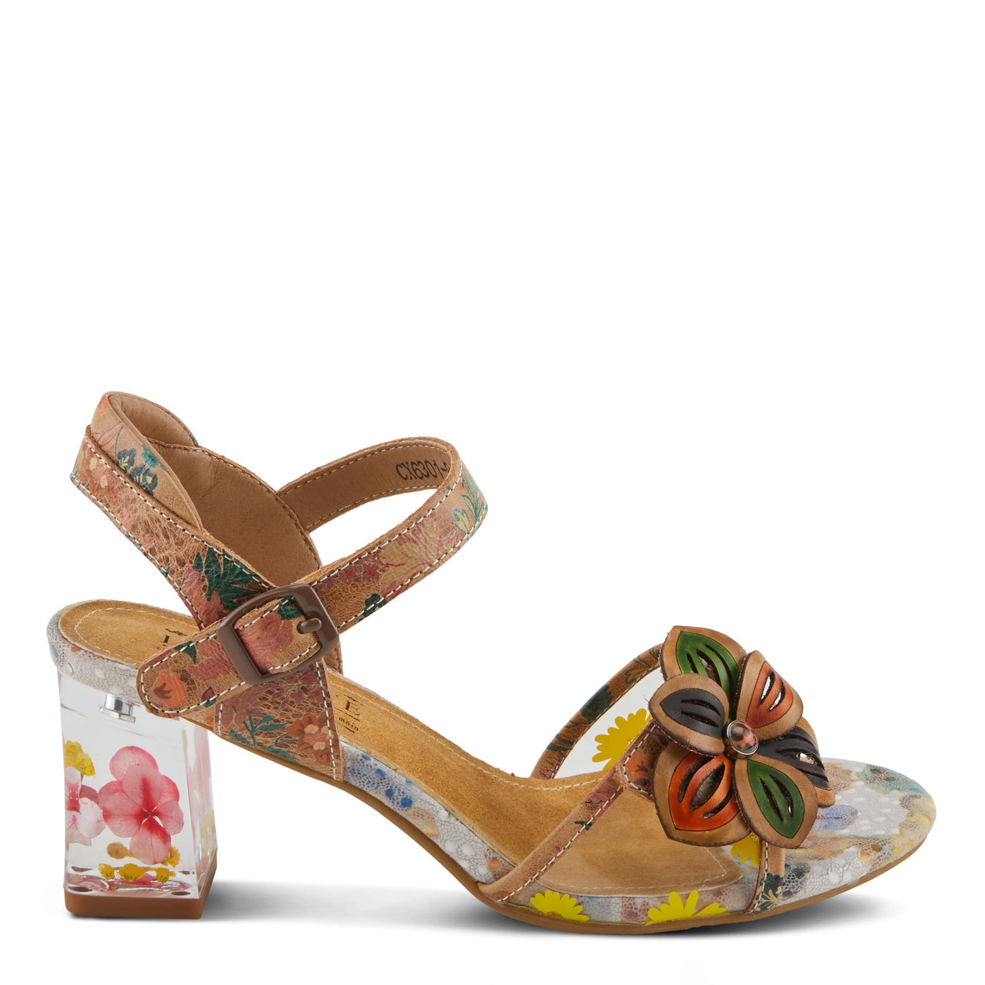 Spring Step L'Artiste Women's BREAKAWAY Floral Sandals - Dried Flower Block Heel, Hook and Loop Closure Tan Multi EU 39 / US 8.5