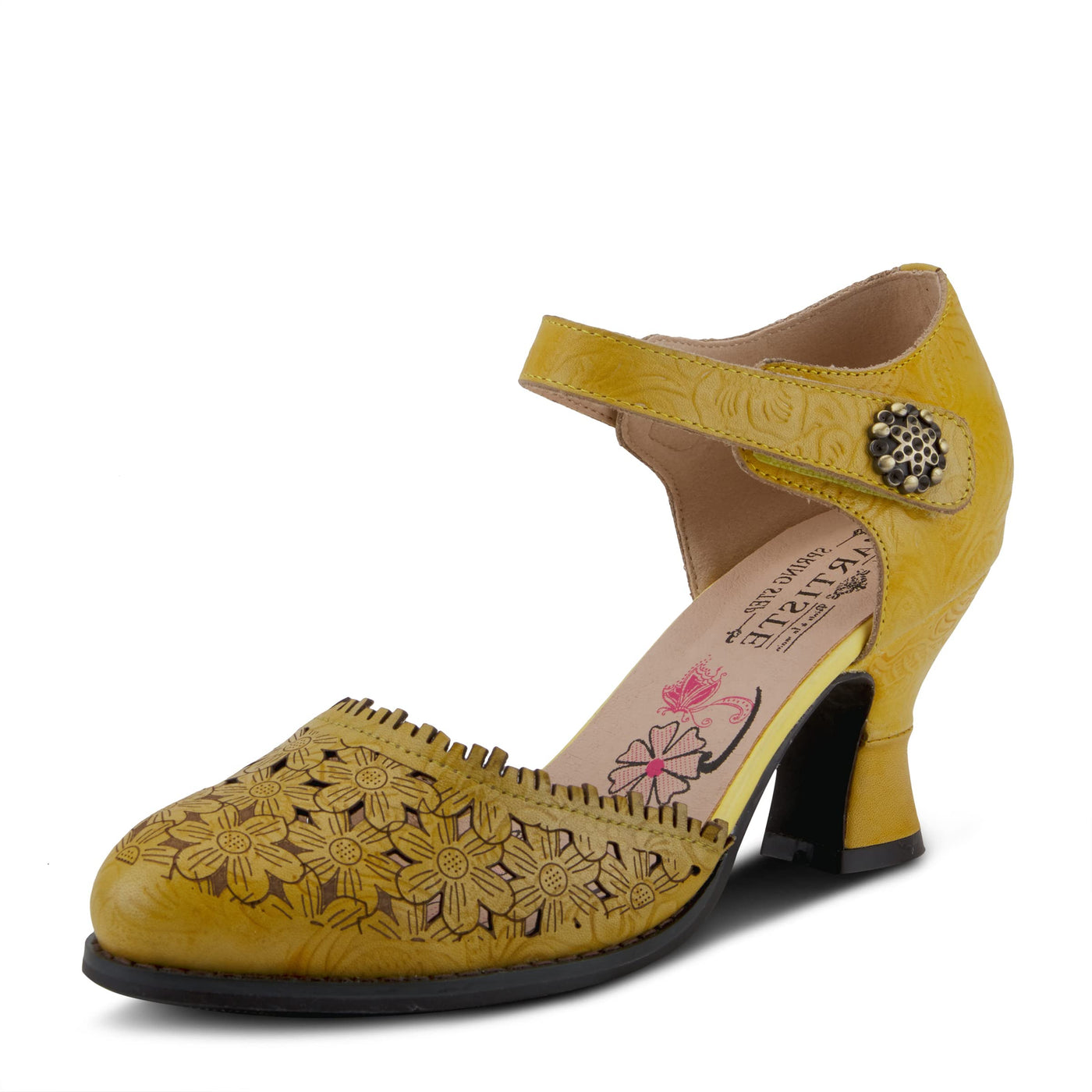Spring Step L'Artiste Visionary Pump Shoes for Women | French Inspired Hand Painted Leather D'Orsay High Heels for Women with Ankle Strap Yellow EU 37 / US 6.5-7