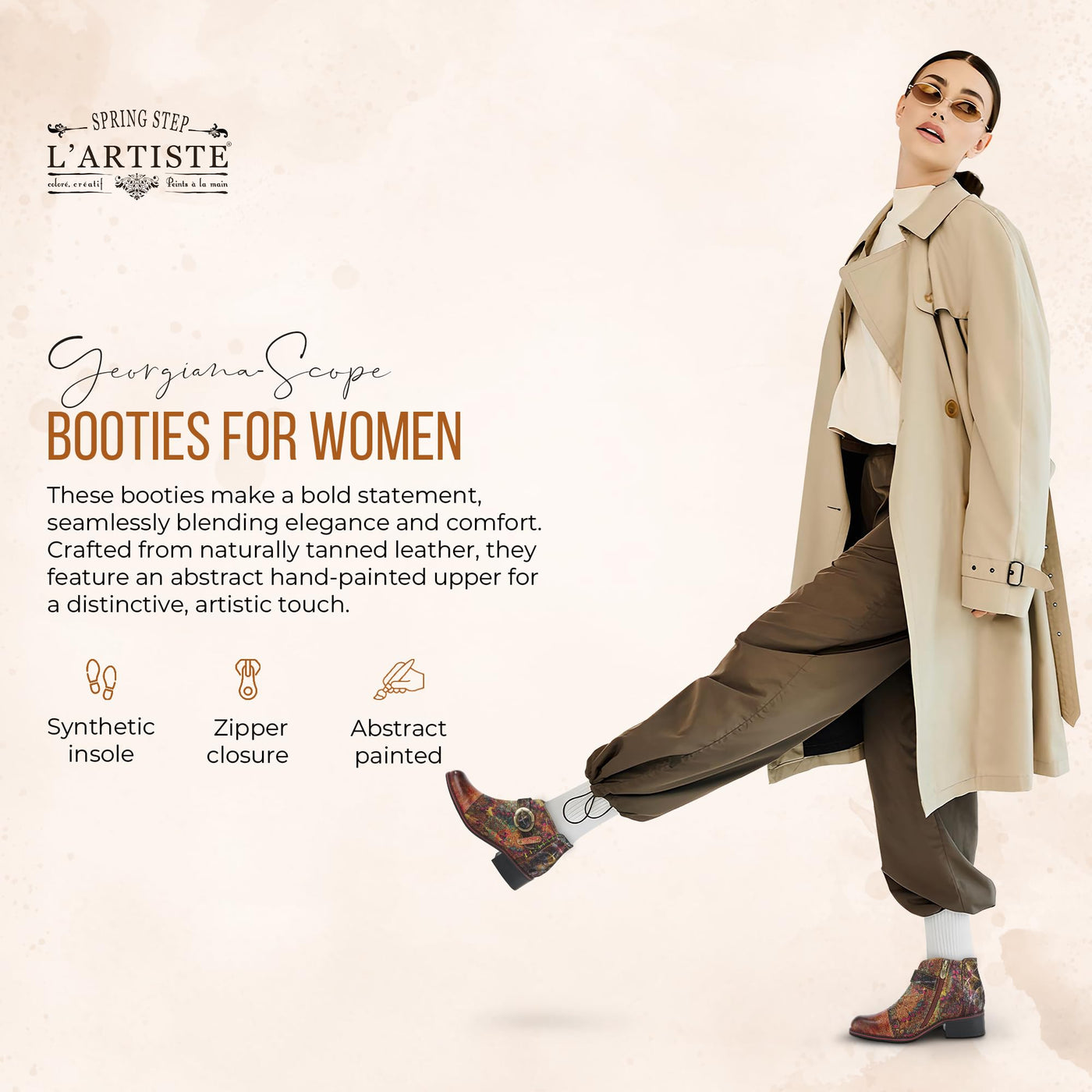 Spring Step L'Artiste Georgiana-Scope Booties for Women - Ankle Boots with Zipper Closure - Hand-Painted Ladies Boots for Outdoor - Olive Multi EU 42 / US 10.5-11