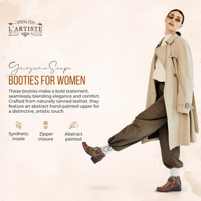 Spring Step L'Artiste Georgiana-Scope Booties for Women - Ankle Boots with Zipper Closure - Hand-Painted Ladies Boots for Outdoor - Olive Multi EU 42 / US 10.5-11