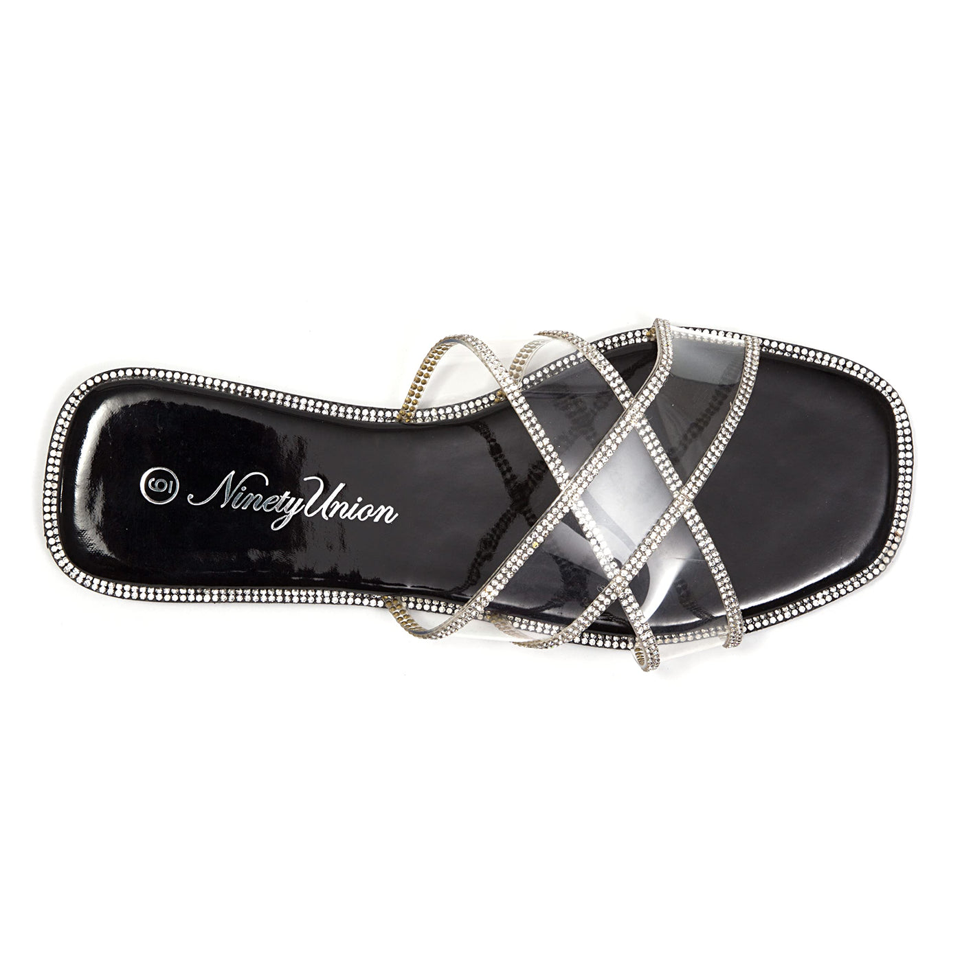 Ninety Union Atlanta Criss Cross Flat Slide With Studded Trim, Black, 12