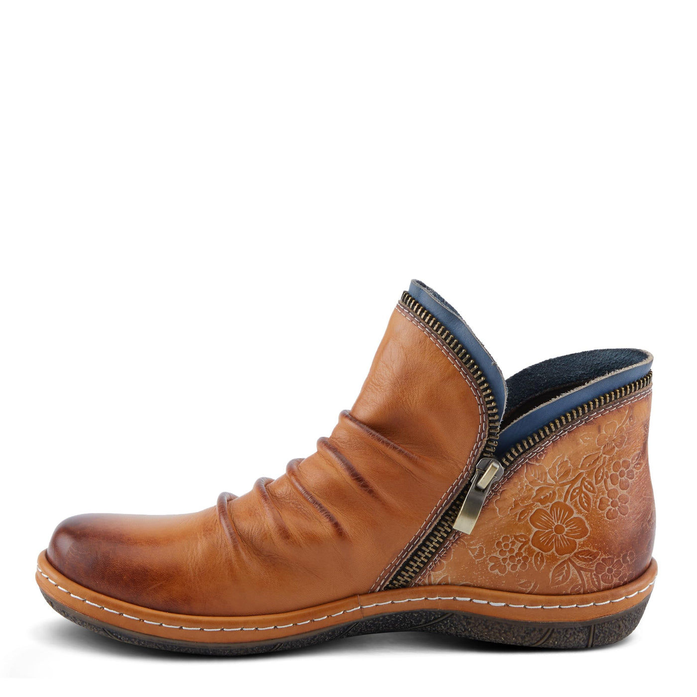 Spring Step L'Artiste Chesapeake Women's Floral Bootie - Painted Flowers, Burnished Leather, Bohemian Style Camel EU 37 / US 6.5-7