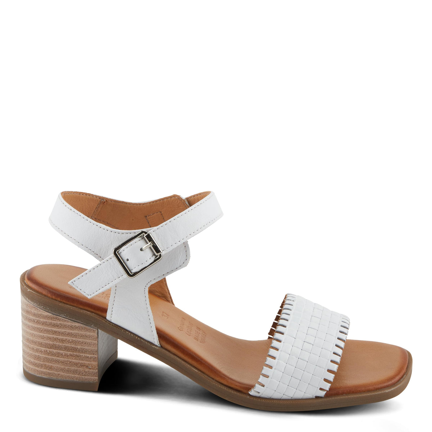 Spring Step NIFONA Women's Embossed Leather Sandals with Cushioned Footbed and Stacked Heel White EU 36 / US 5.5-6