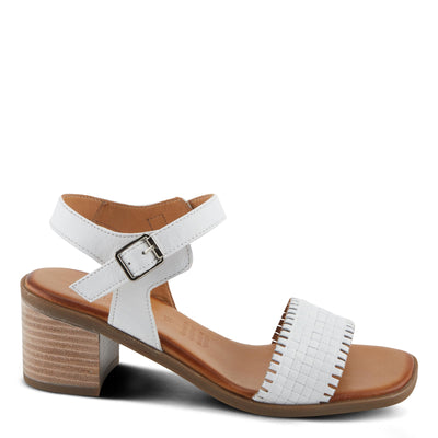 Spring Step NIFONA Women's Embossed Leather Sandals with Cushioned Footbed and Stacked Heel White EU 36 / US 5.5-6