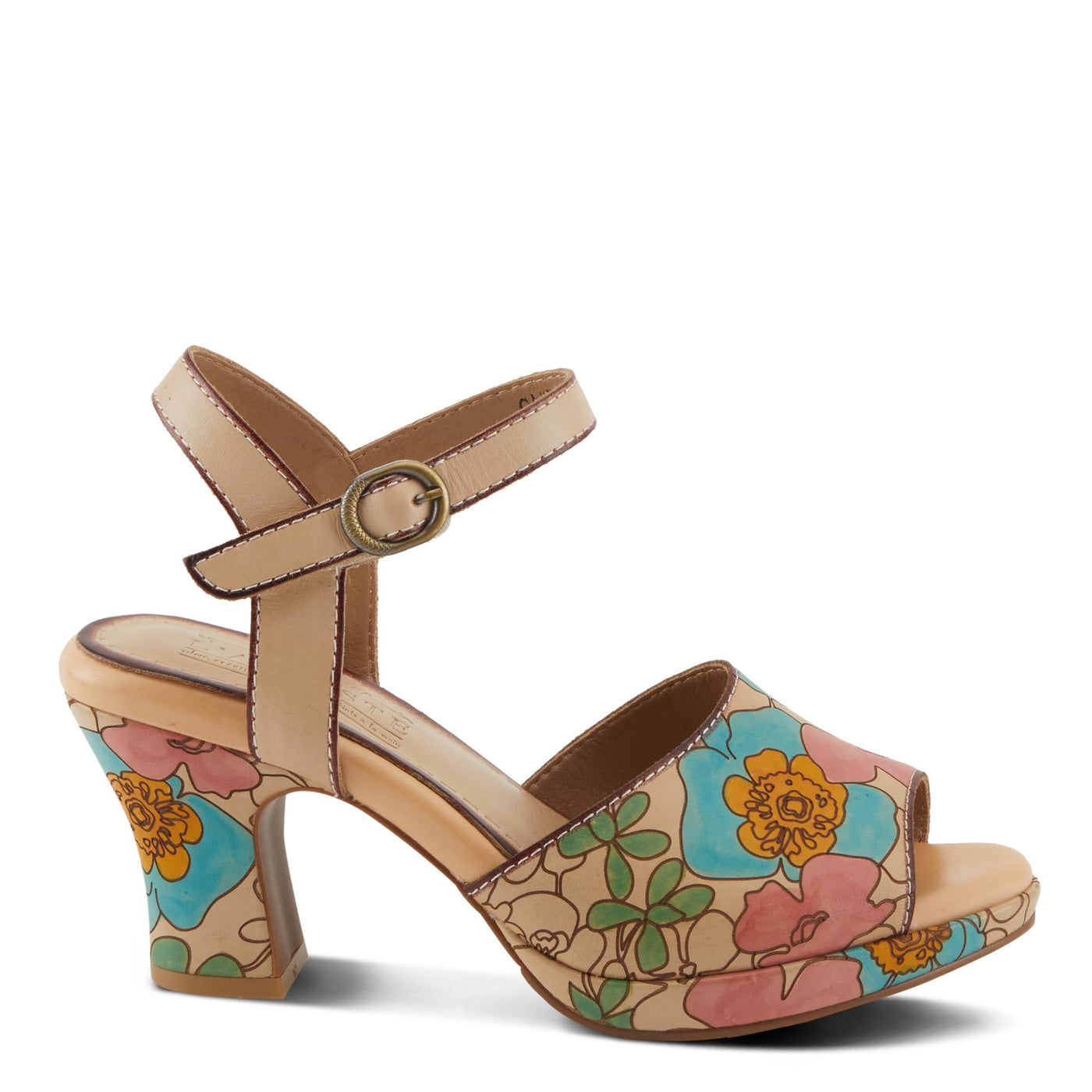 Spring Step L'Artiste Women's CAMRYN Hand-Painted Floral Peep Toe Sandals - Ankle Strap, Stylish Outsole Peach Multi EU 35 / US 5
