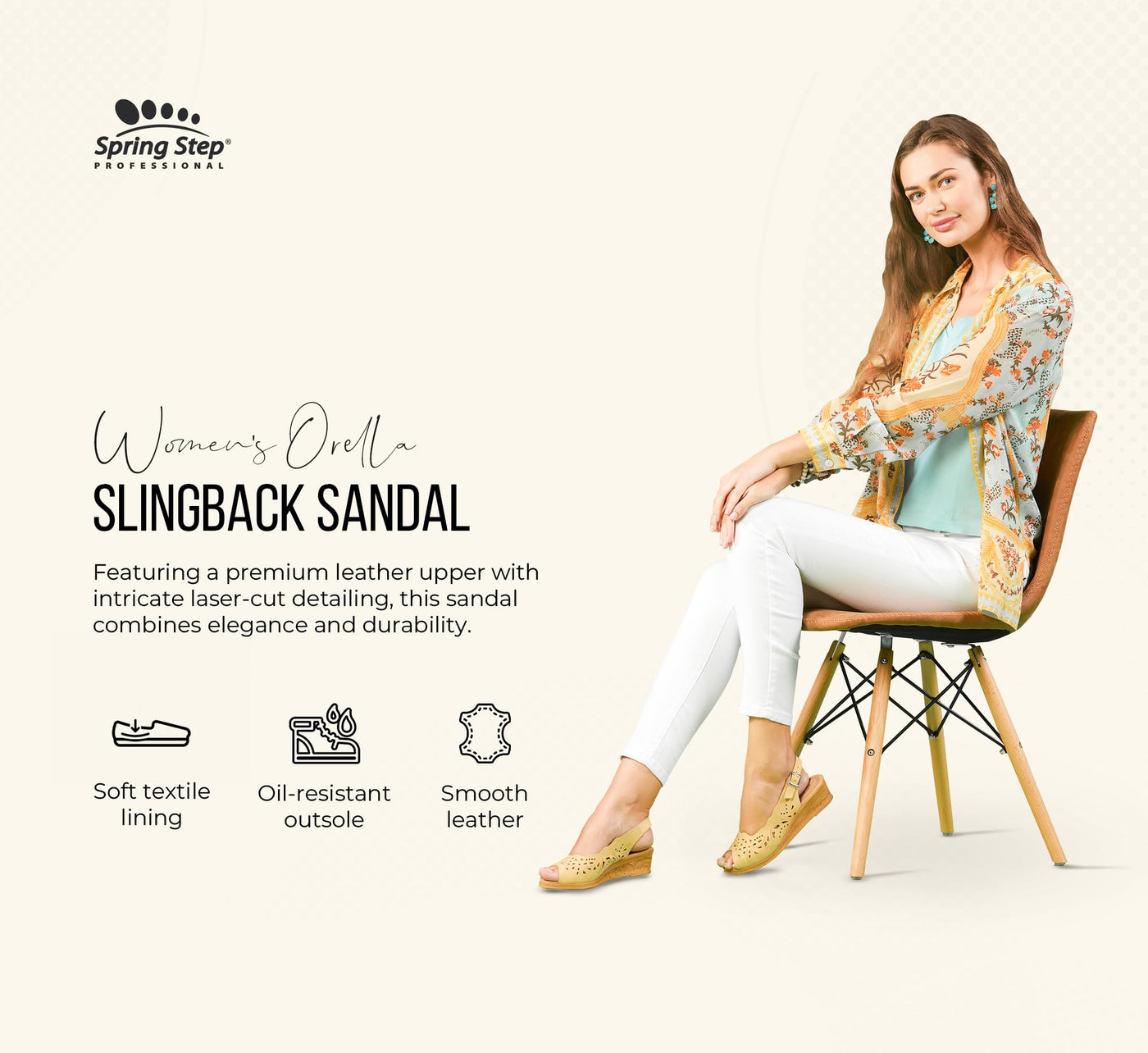 Spring Step Orella Slingback Sandals for Women - Leather Sandals with Adjustable Straps - Women's Sandals with Geometric Laser-Cut Detail