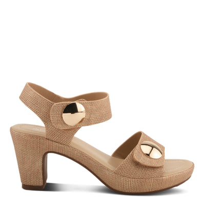 PATRIZIA Women's DADE-WOVEN Hook and Loop Sandals - Textured Faux Leather with Gold Button Accents, Adjustable Fit LIGHT TAN EU 37 / US 6.5-7