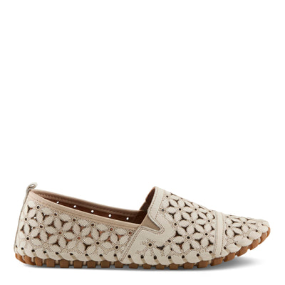 Spring Step Flowerflow Shoes for Women - Leather Womens Loafer with Floral Laser Cutout - Comfortale Slip-On Shoes for Womens Beige