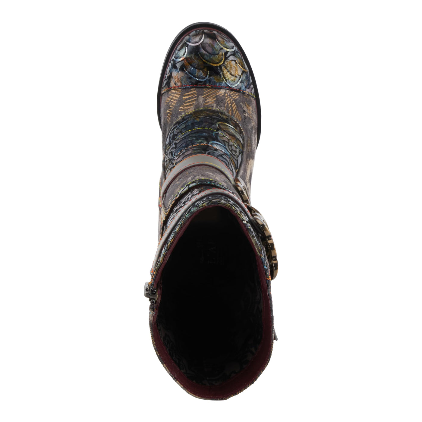 Spring Step L'Artiste Averie Women's Moto-Inspired Bootie - Quilted Upper, Metallic Prints, Decorative Straps Grey Multi EU 38/ US 7.5-8