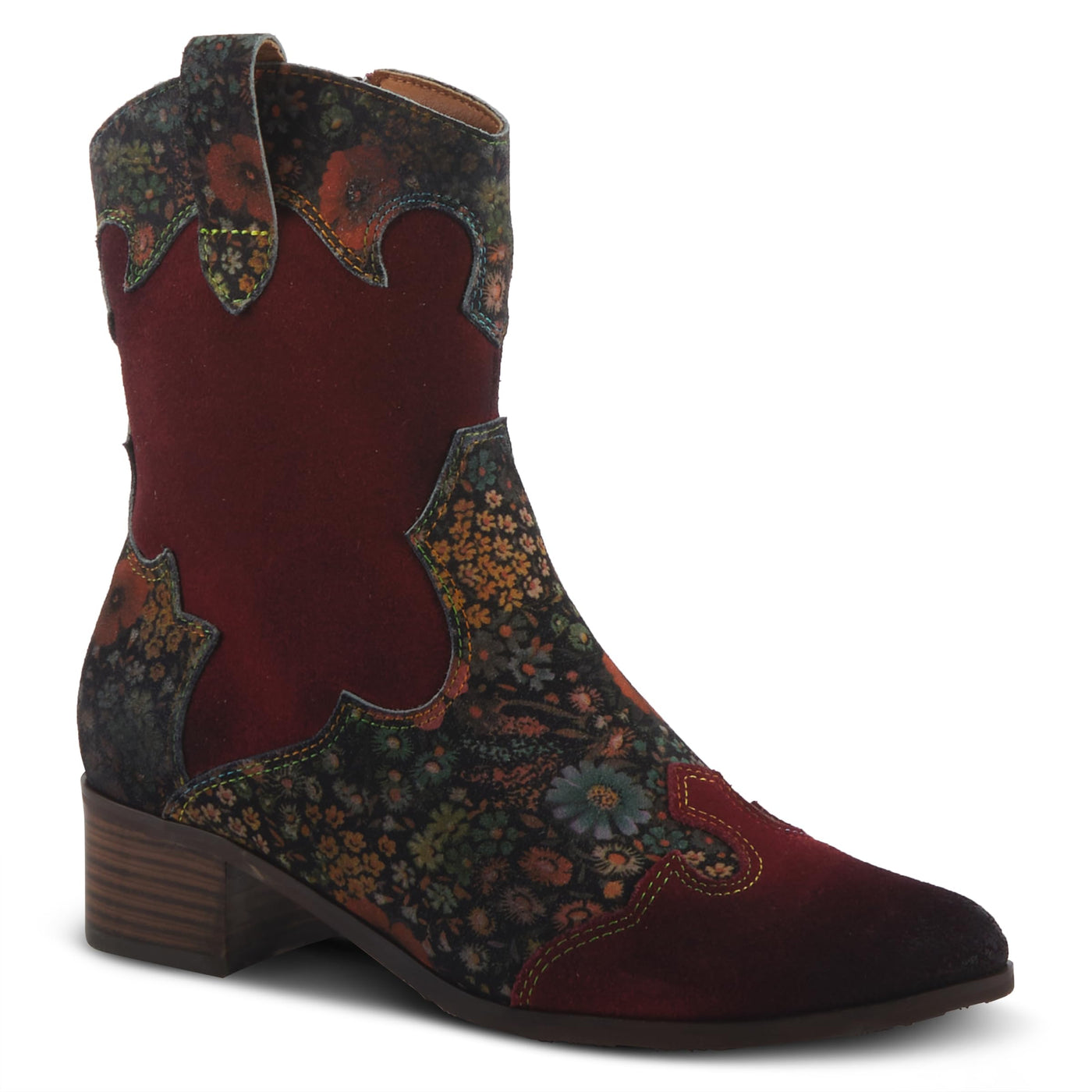 L'Artiste by Spring Step Women's Lady Luck Western Boot, Bordeaux Multi Suede, 9.5-10