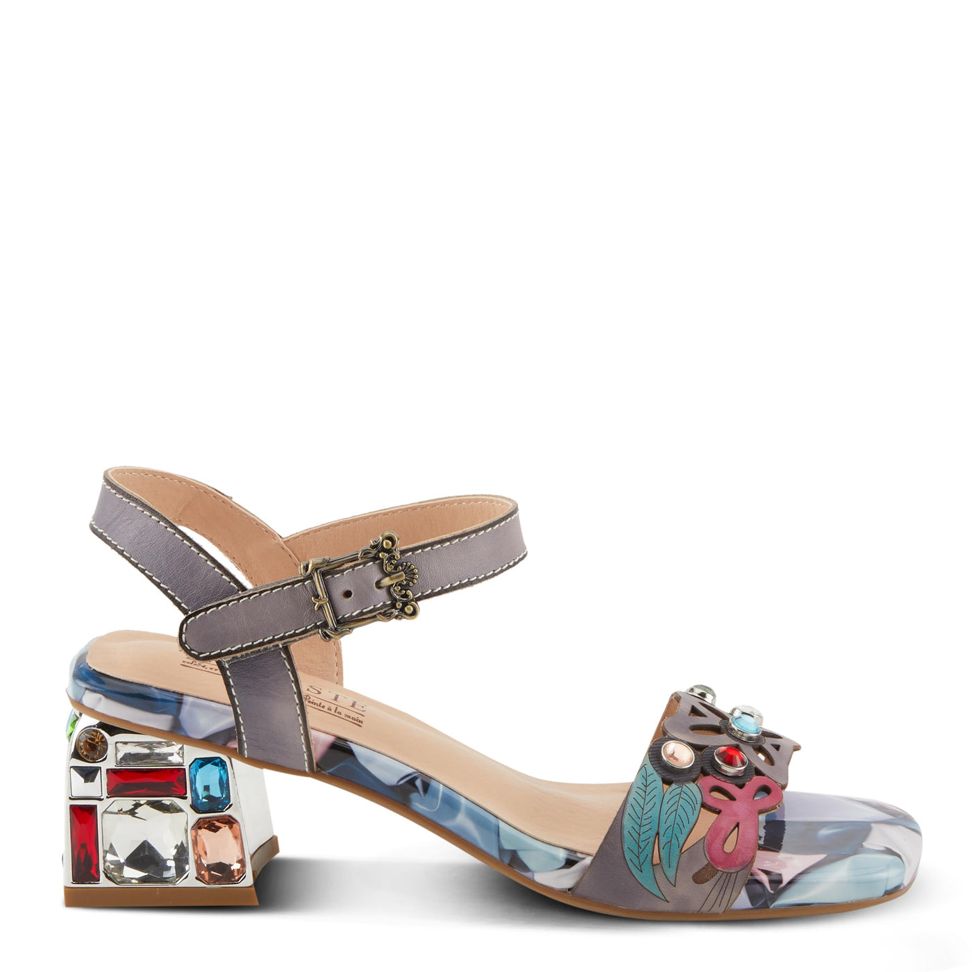 Spring Step L'Artiste Women's ILUMINADA Jewel Heel Sandals - Sparkling Glamour and Sophisticated Comfort Grey Multi EU 41 / US 9.5-10