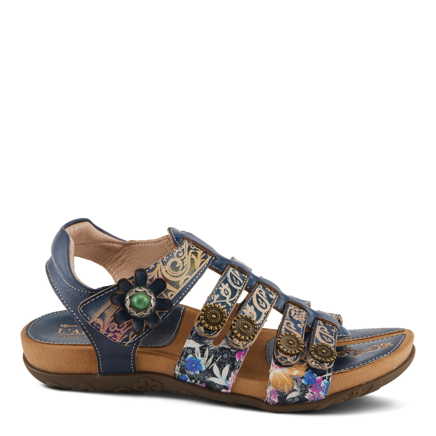 Spring Step L'Artiste Women's ACTIONETTA Artistic Sandals with Multiple Hook and Loop Closures Navy Multi EU 39 / US 8.5