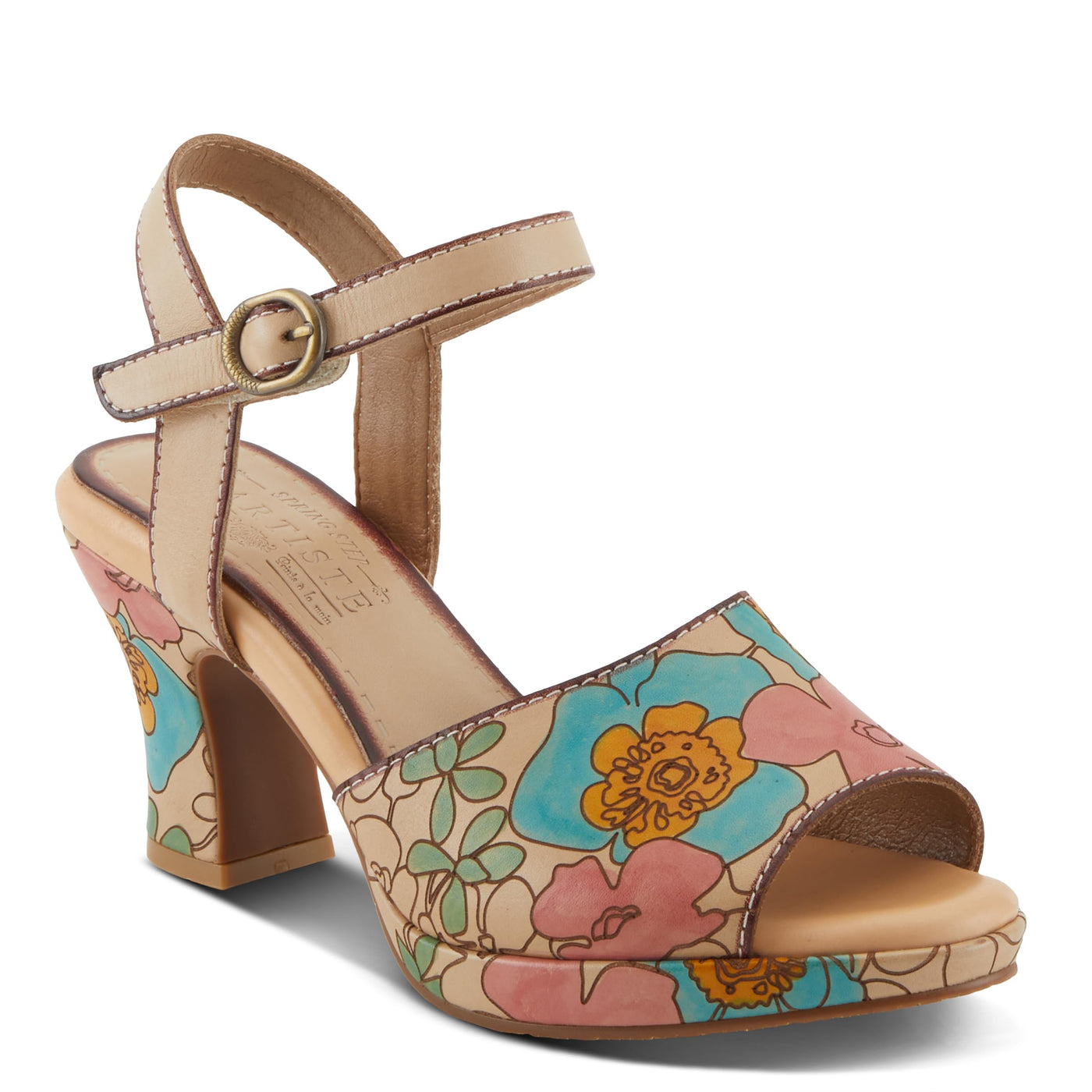 Spring Step L'Artiste Women's CAMRYN Hand-Painted Floral Peep Toe Sandals - Ankle Strap, Stylish Outsole
