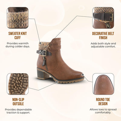 Spring Step Relife Style Rene Knee High Ankle Boots for Women | Shoes for Women with Zipper Closure, Sweater Knit Cuff and Faux Fur Insole