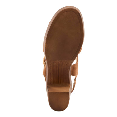 Spring Step Women's Gamona Ankle-Strap Heeled Sandal with Decorative Buckle - Cork Chunky High Heel Tan Suede EU 35/5
