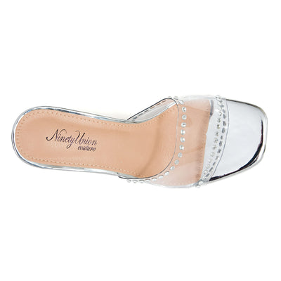 Ninety Union Fancy Lucite Studded Slide Sandal With A High Heel, Silver, 5