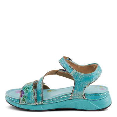 Spring Step L'Artiste Women's Anneka Hand-Painted Athleisure Sandals - Lightweight Floral Design with Adjustable Hook and Loop Closures Sky Blue Multi EU 36 / US 5.5-6