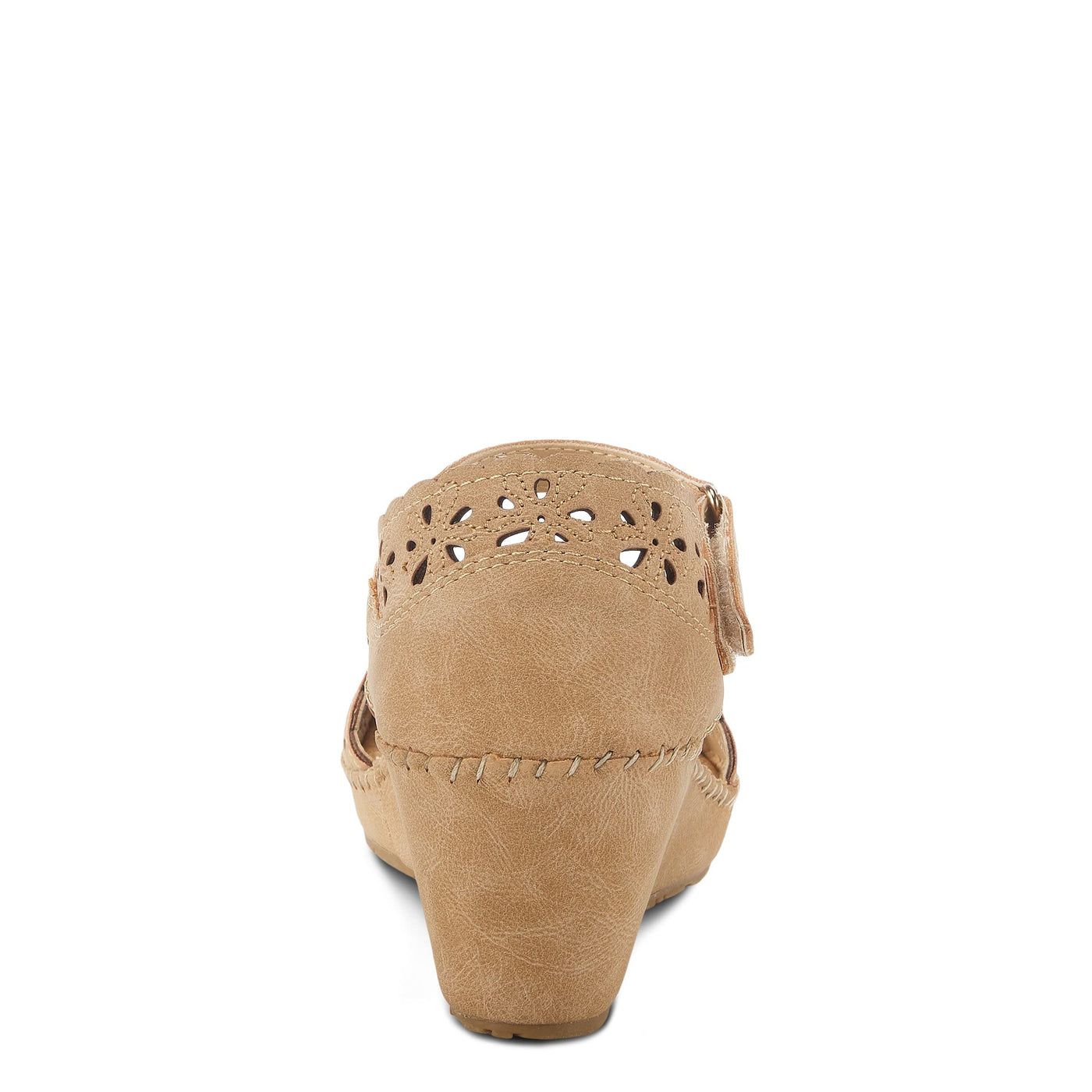 PATRIZIA Spring Step Gennina Wedge Sandals for Womens - Laser Cut Ladies Sandals with Embroidery - Hook and Loop Closure Womens Sandals - Tan EU 42 / US 10.5-11