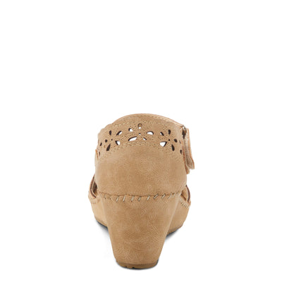 PATRIZIA Spring Step Gennina Wedge Sandals for Womens - Laser Cut Ladies Sandals with Embroidery - Hook and Loop Closure Womens Sandals - Tan EU 42 / US 10.5-11