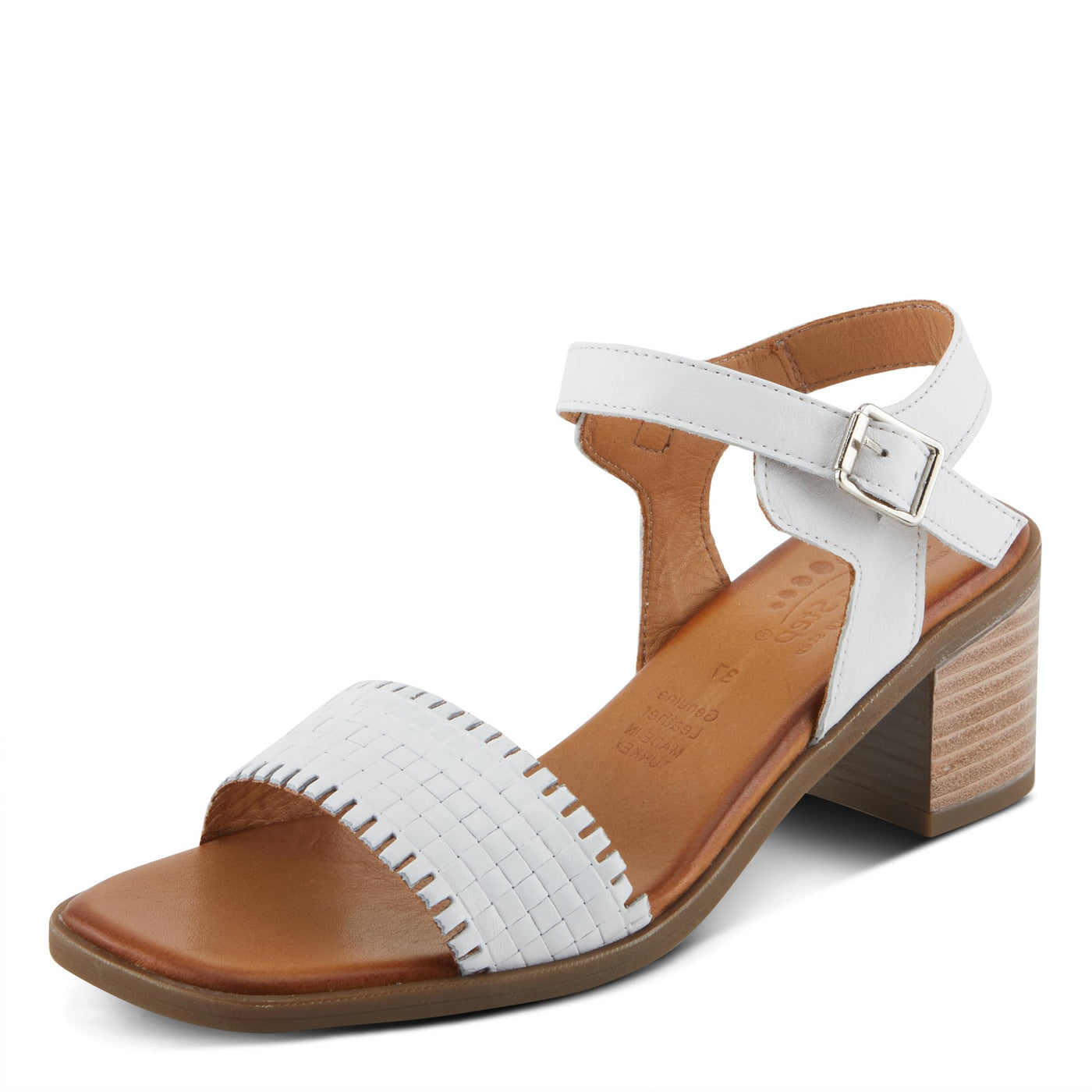Spring Step NIFONA Women's Embossed Leather Sandals with Cushioned Footbed and Stacked Heel White EU 36 / US 5.5-6