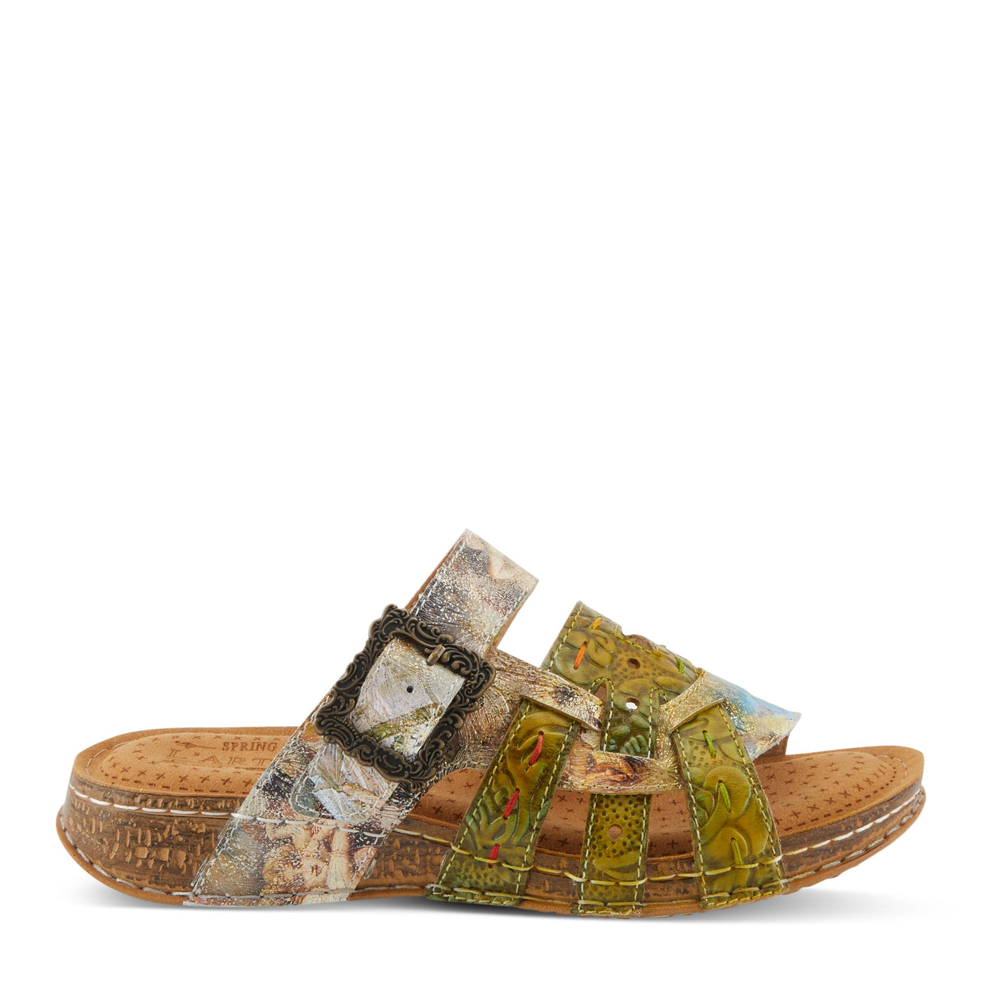 L'Artiste by Spring Step Women's Calamityjay Sandal, Olive Multi, 8.5