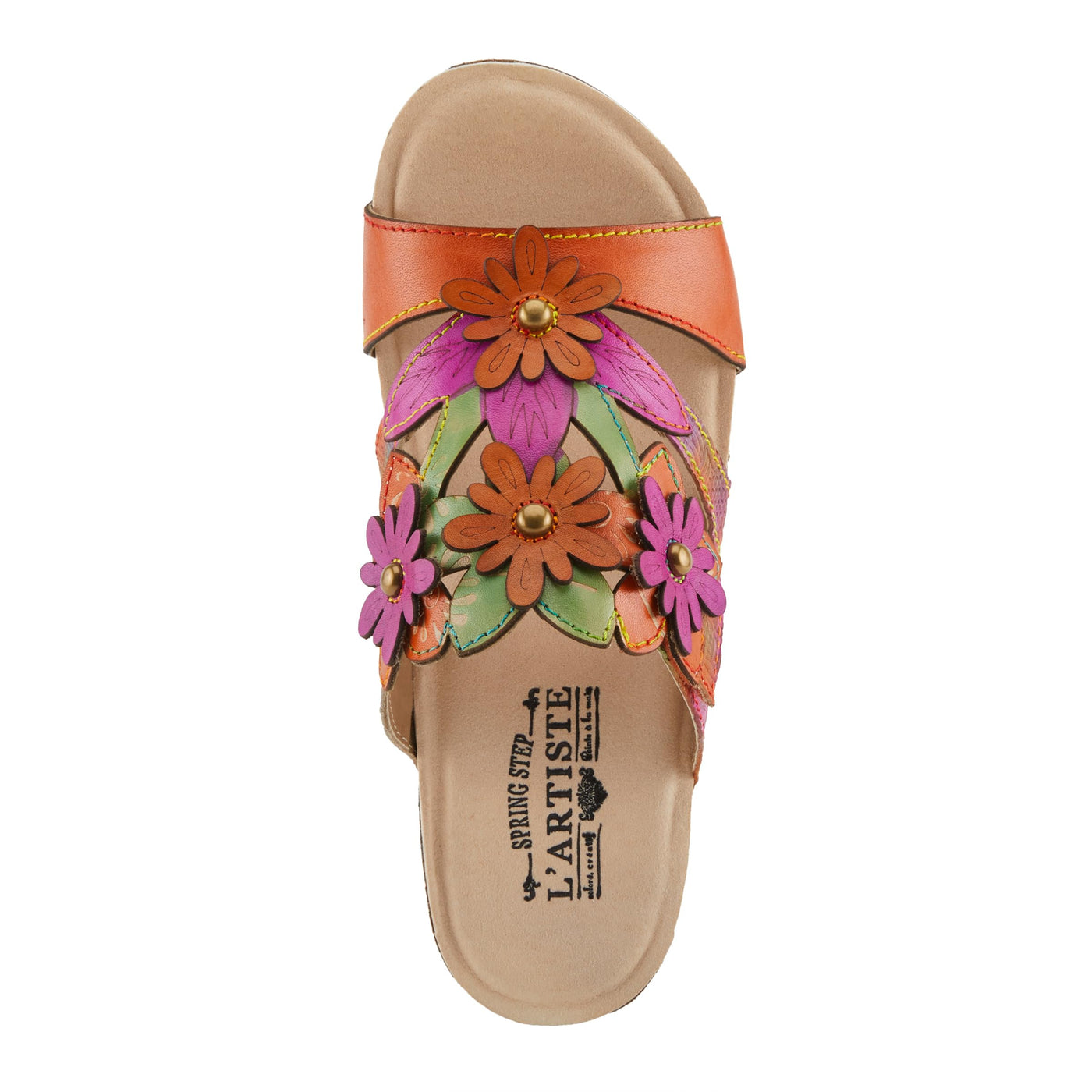 Spring Step L'Artiste Women's LAVONDA - Hand-Painted Floral Sandals with Padded Footbed Orange Multi EU 37 / US 6.5-7