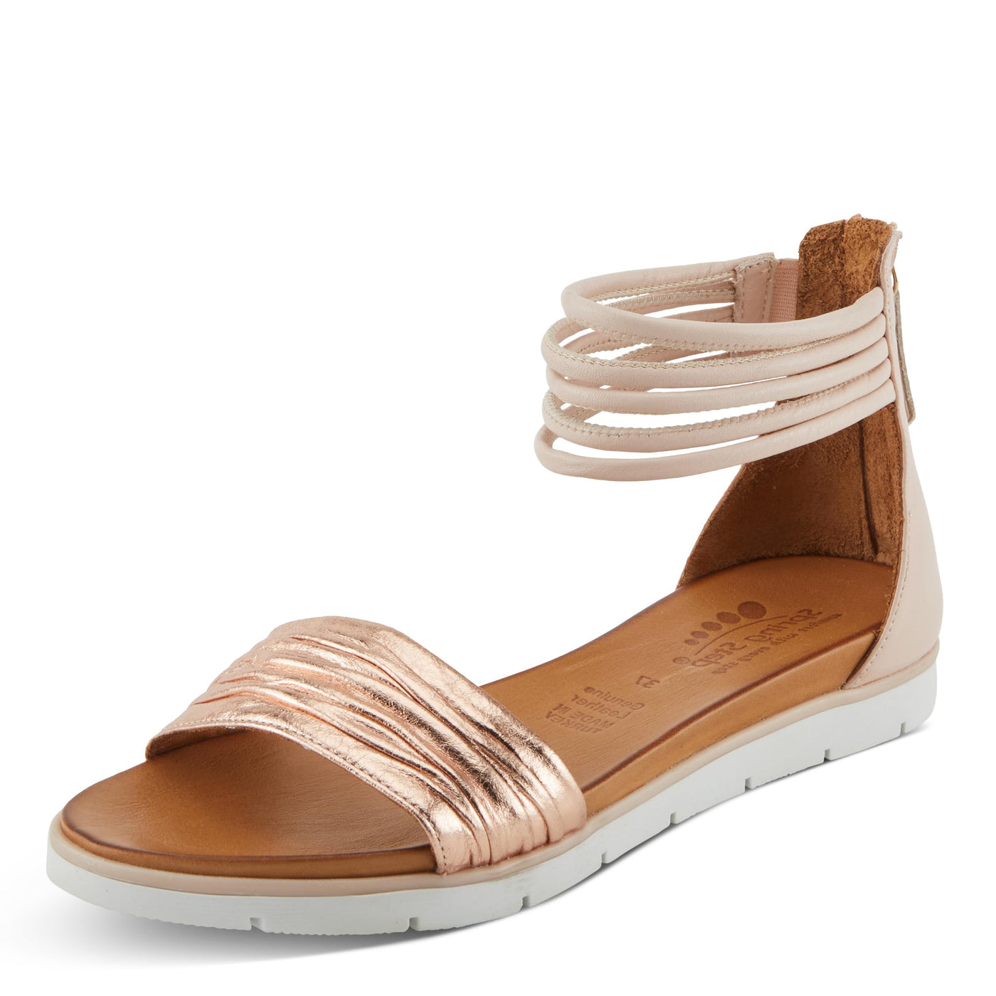 Spring Step MEXA Women's Leather Sandals with Metallic Front Strap and Zipper Closure Rose Gold EU 42 / US 10.5-11