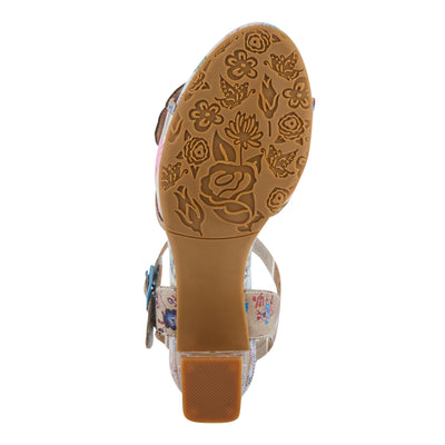 Spring Step L'Artiste Women's BREAKAWAY Floral Sandals - Dried Flower Block Heel, Hook and Loop Closure Tan Multi EU 37 / US 6.5-7
