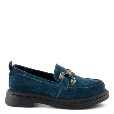 PATRIZIA Women's Marlen Velvet Loafers with Metal Ornamentation, Crystal Details, and Comfortable Fit Blue EU 38/ US 7.5-8