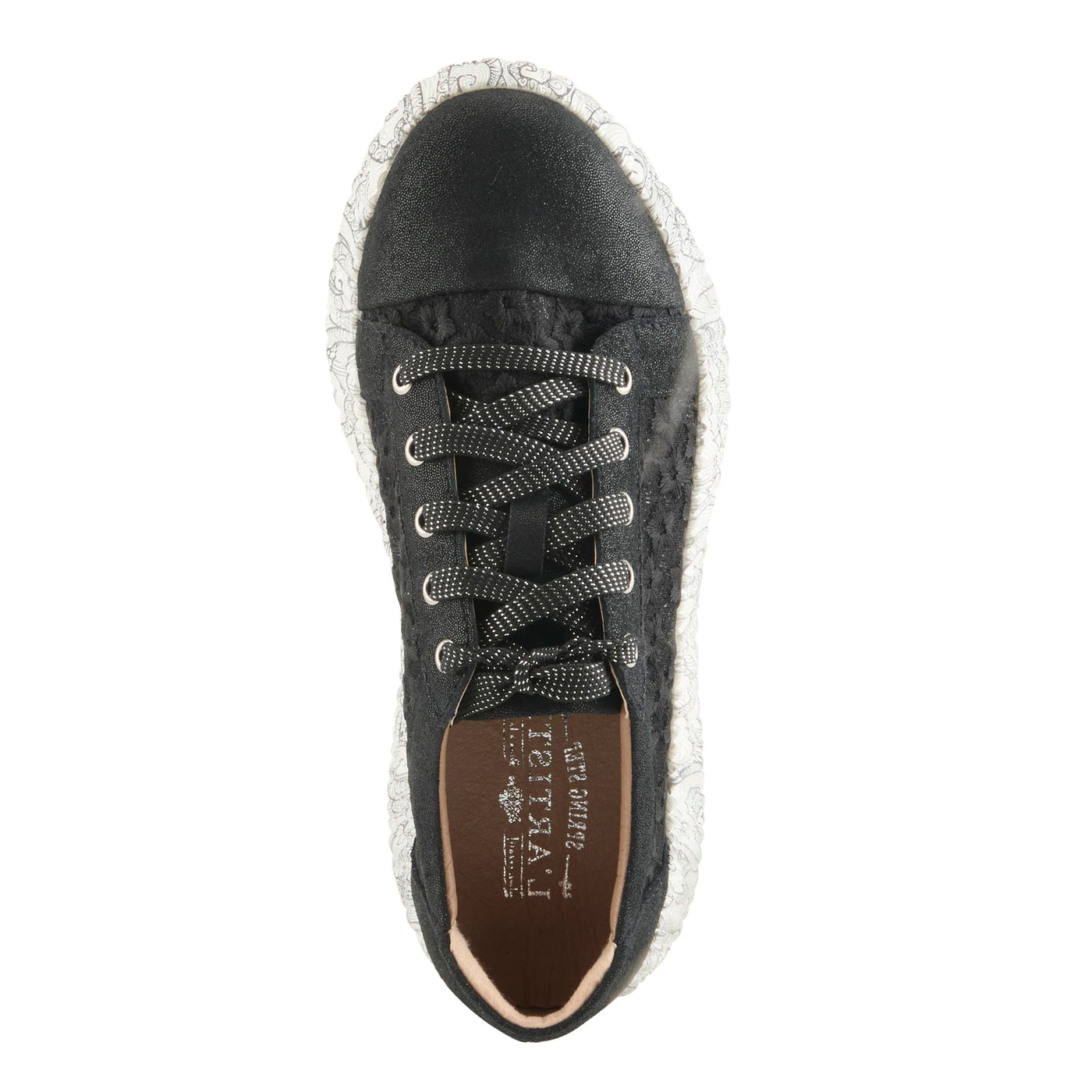 L'Artiste Women's SNEAKHEART Lace-Up Sneakers – Metallic Floral Embroidery, Breathable Mesh, Removable Insole, Street-Chic Design Black Multi EU 39 / US 8.5