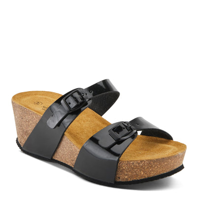 Spring Step BYNUM Women's Double Buckle Slip-On Wedge Sandals - Unique Buckle Strap Detailing, Moldable Footbed for All-Day Support