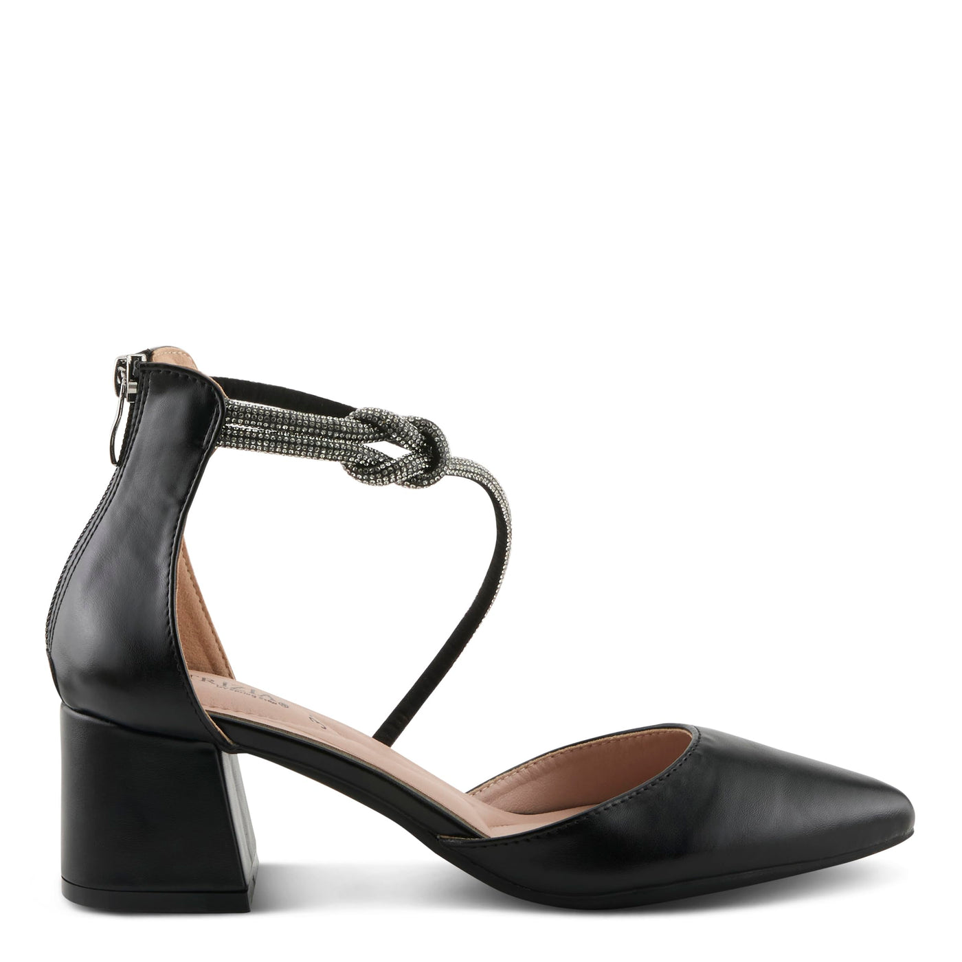 Spring Step L'Artiste Patrizia Women's Eluned Crystal Embellished Pointed-Toe Block Heel Pumps – Elegant Dress Shoes with Asymmetrical Straps & Knot Detail Black EU 40 / US 9