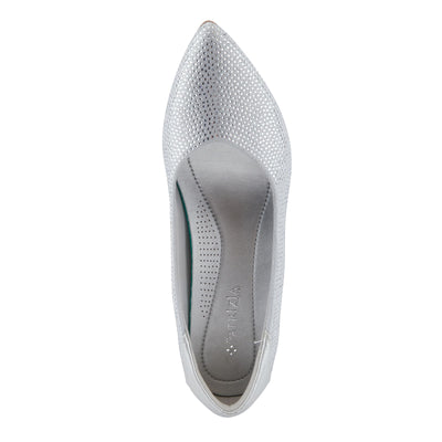 PATRIZIA Women's Senna Block Heel Pumps with Pointy-Toe Silhouette, Shimmering Crystals, and Comfortable Fit Silver EU 38/ US 7.5-8